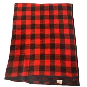 Biederlack Plaid Blanket Red Black Wool Acrylic Cotton Blend 76x59